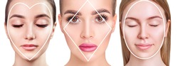 Three different women with different contour on face. Shape of face concept.