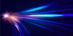 Modern abstract high-speed movement. Dynamic motion light trails on dark blue background. Futuristic, technology pattern for banner or poster design background concept.