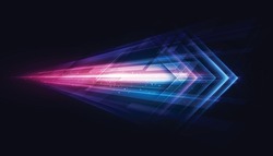 Modern abstract high-speed arrows light effect movement. Technology futuristic dynamic motion on blue background. Movement pattern for banner or poster design background concept.