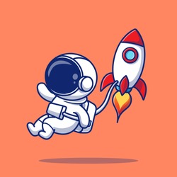 Cute Astronaut Flying With Rocket Cartoon Vector Icon Illustration. People Science Icon Concept Isolated Premium Vector. Flat Cartoon Style