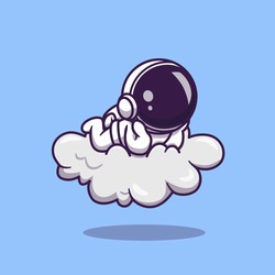 Cute Astronaut Lay On Cloud Cartoon Vector Icon Illustration. Science Technology Icon Concept Isolated Premium Vector. Flat Cartoon Style