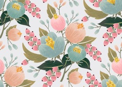 Vector illustration of a seamless floral pattern with spring flowers. Lovely floral background in sweet colors