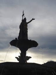 Pachacuti fountain, Plaza de Armas, Cusco, Peru