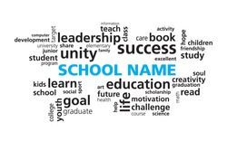 School Education word cloud vector template. Modern education concept. Use your school name instead of the sample text 