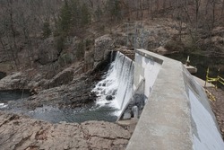 View of a dam and Buttermilk Falls at Washington Valley Park in Bridgewater Township, New Jersey