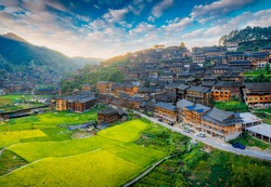 Terraces in Xijiang Miao village, Southeast Guizhou Province, China