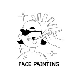 Kids face painting hand drawn outline vector illustration in doodle style. Children's party activities.