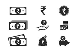 indian rupee banknotes, coins, cash and money icons. financial and banking infographic elements and symbols for web design