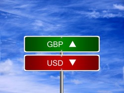 GBP USD symbol icon up down currency forex sign.