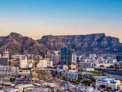 Cape Town city CBD and table mountain in the background during sunset, South Africa