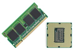 CPU and RAM isolated on a white background. CPU and RAM for a laptop. Set of RAM and processor.