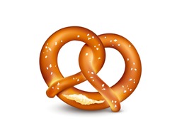 Traditional german pretzel with salt, 
Bavarian food, 
Vector illustration isolated on white background.
