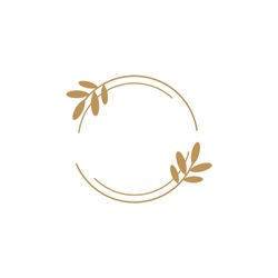 Vector floral logo template in elegant and minimal style with gold color on grey background illustration. Circle frames logos. For badges, labels, logotypes and branding business identity.
