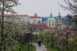 Prague in the spring time, St Nicolas cathedral, Czech Republic, Petrin hill, romantic walk, people in love, garden, park, church, tower, historic, building, path, place, silent, natural, hidden