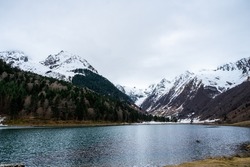 panorama of lac d'estaing in the high pyrenees in france