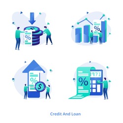 Illustration Credit And Loan vol 2 modern concept for Increase Rate, Decrease Rate, Calculate Rate, Mortgage Graph, can be used for onboarding mobile apps, web landing pages, banners, posters. vector-
