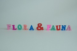 Word 'Flora and fauna' on white background. Flora and fauna means “plants and animals.” Flora referring to plants, and fauna refers to animals.