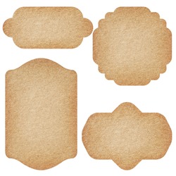 Set of labels from recycled paper isolated on white background.