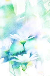 Watercolor painting on paper illustration of blossom flower. Artistic floral abstract background.