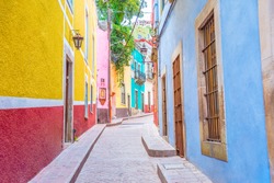 Colorful alleys and streets in Guanajuato city, Mexico