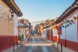 Beautiful streets and colorful facades of San Cristobal de las Casas in Chiapas, Mexico	
