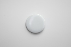 White pin button. Pin button set. Collection of realistic pin buttons. White blank badge pin brooch isolated on white background. Photo of badge.Badge Mock-up isolated on background.
