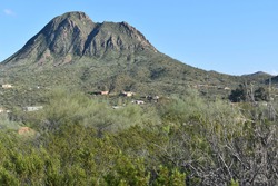 A landscape view of Gavilan Peak volcano in Spring in New River, Arizona