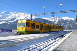 The cogwheel railway to the Jungfraujoch in the swiss alps in winter  Top of Europe in Wengen, Jungfrau, Switzerland 