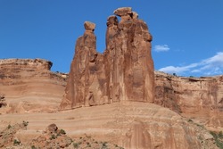 A landscape of Three Gossips canyon in Courthouse Towers and Park Avenue, Arches National Park, Utah