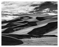 A monochromatic shot of the Great Sand dunes in Colorado