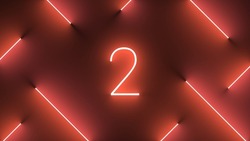 A digital render of neon illuminated lines around an illuminated number 2 sign