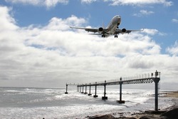Close up of a plane coming in for landing on Lanzarote, Canary Islands, Spain 