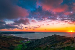 A beautiful panoramic view of Te Mata Peak, Hawkes Bay, Central Otago in New Zealand at sunset