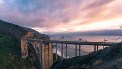 A scenic view of the Pacific Coast Highway and the Bixby Creek Bridge in California, USA
