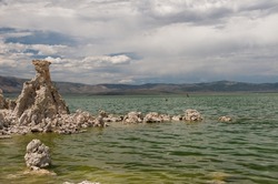 A scenic view of rock structure in Mono Lake, a saline soda lake in Mono County, California