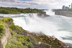An aerial breathtaking view of Niagara Falls in Ontario, Canada