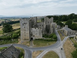 A beautiful aerial view of Bolton Castle in the Yorkshire valley England, United Kingdom