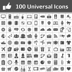 100 Universal Icons. Simplus series. Each icon is a single object (compound path)