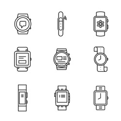 Smart watches linear icon set. Wearable electronic devices. Simple outlined icons. Linear style