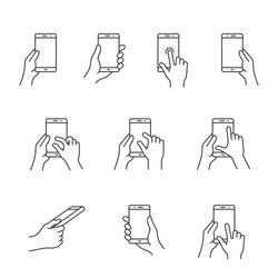 Gesture icons for smart phones. Simple outlined vector icon set for a mobile app user interface or manual. Linear style