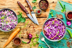 Vegetables salad with purple cabbage and carrot.Coleslaw salad.Fresh vitamin fitness salad