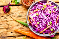 Vegetables salad with purple cabbage and carrot.Coleslaw salad.Fresh vitamin fitness salad