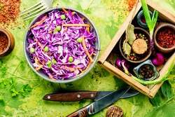 Fresh vegetables salad with purple cabbage and carrot.Coleslaw salad