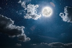 backgrounds night sky with stars and moon and clouds.