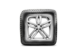an unusual funny tire with alloy wheels white isolated square