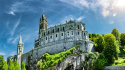 Panoramic View of Basilica Notre Dame in Lourdes France Europe