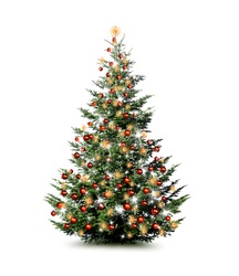 Decorated Christmas Tree isolated on white background
