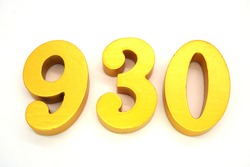   Arabic numerals 930 gold on white background                                