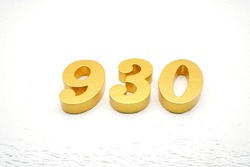     Number 930 is made of gold painted teak, 1 cm thick, laid on a white painted aerated brick floor, visualized in 3D.                               