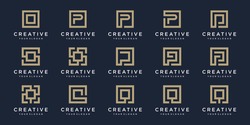 set of Logo design letters P, and Q with Square style. Vector template